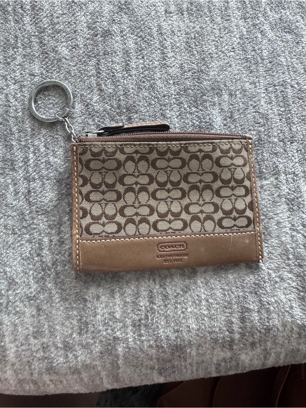 Coach Brown Signature Canvas Wristlet with Leather Trim